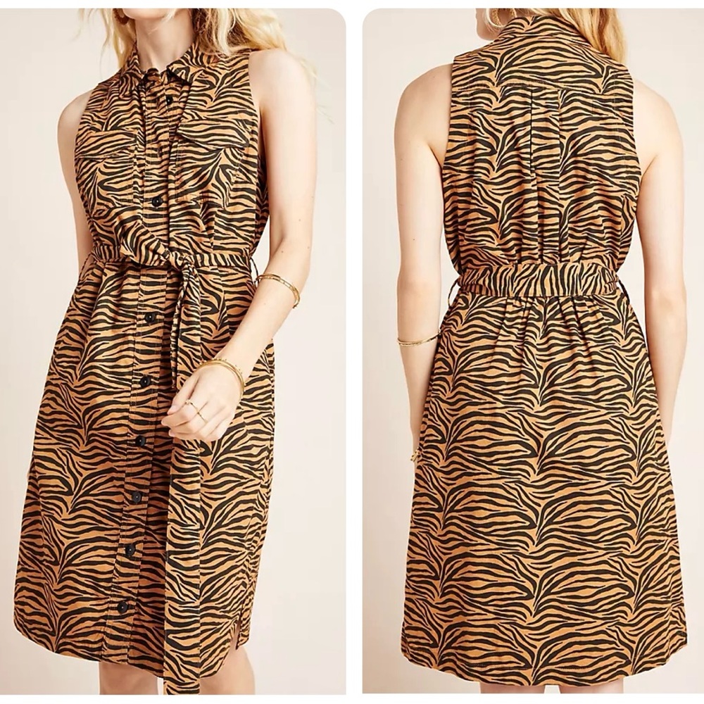 Anthropologie Maeve Tigresa Shirtdress Women’s Size 6 Button Down Sash Tie Waist